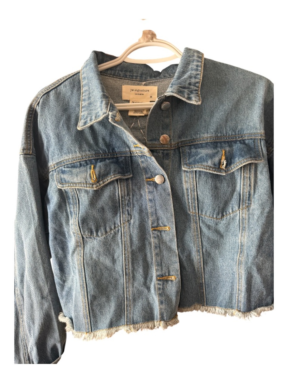 JW Signature Women's Light Wash Frayed Hem Denim Jacket
